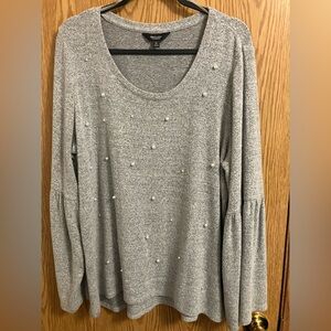 Heather Gray Simply Vera XL Long Sleeve Sweater with Pearl Embellishments